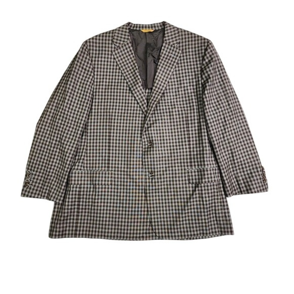 Hickey Freeman Classic Wool Sport Coat Brown Check‎ 2 Button Miller Bros USA 48R